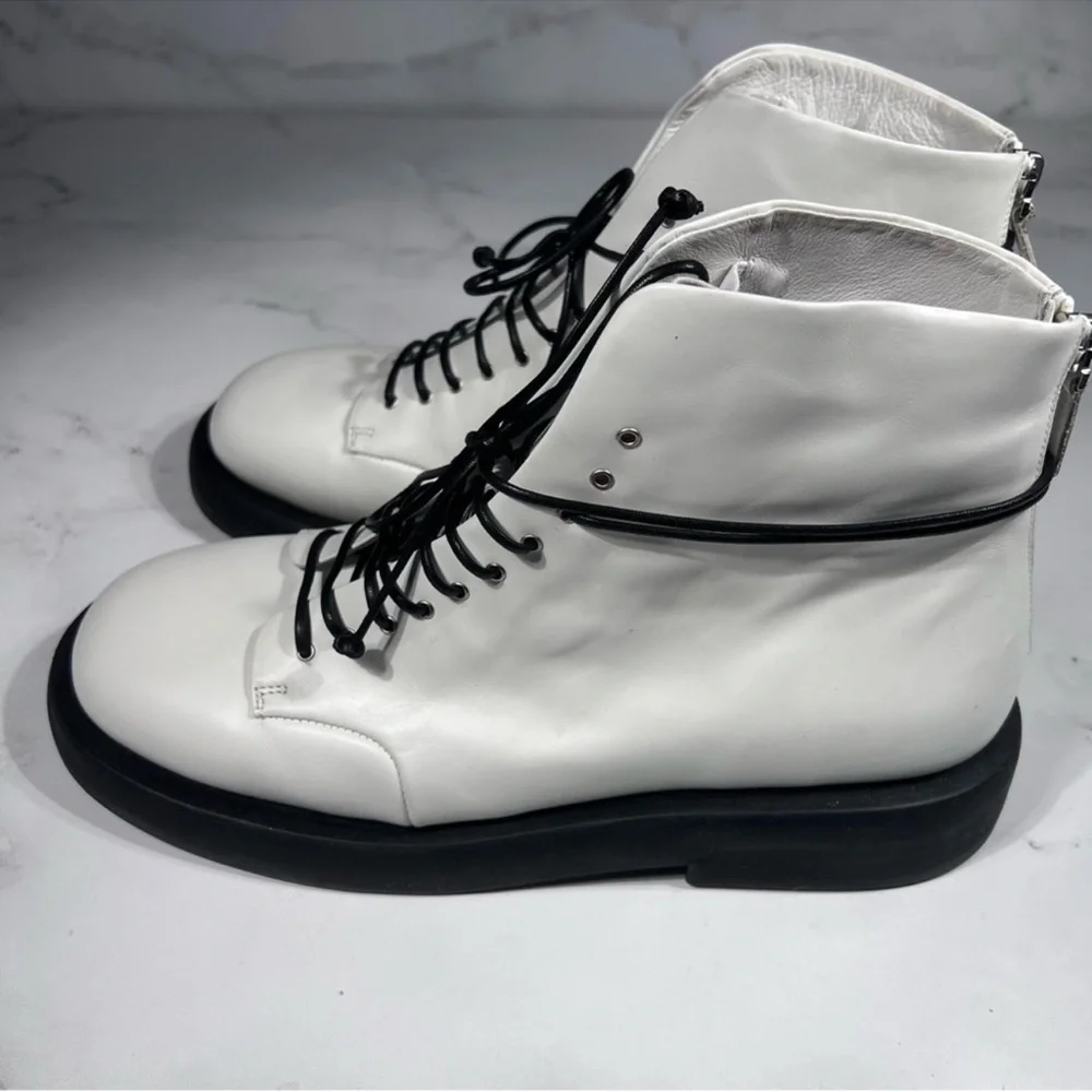 Marsell Gommello MMG470 Matte Big Sole Lace Up White Leather Boots